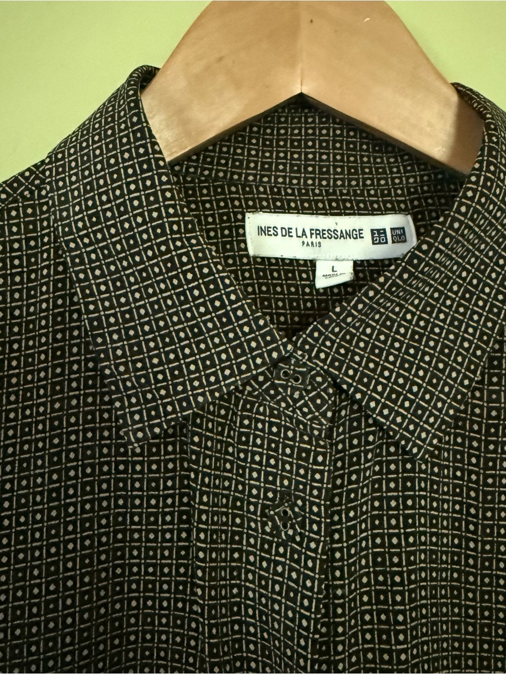 Uniqlo Ines de la Fressange 100% Silk Black Geometric Button-Down Shirt